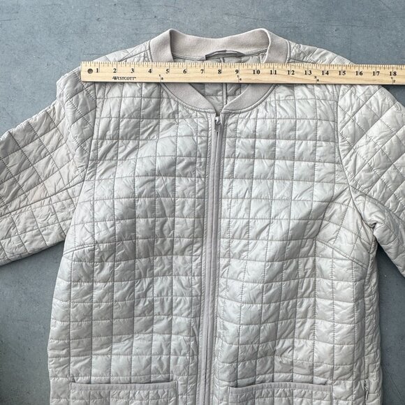 Athleta Quilted Jacket Coat Womens Medium Light Gray Full Zip Longline - Picture 4 of 8